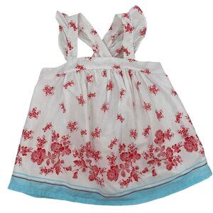 Janie and Jack White Red Blue Cotton Floral Border Top Sleeveless Girls Size 6